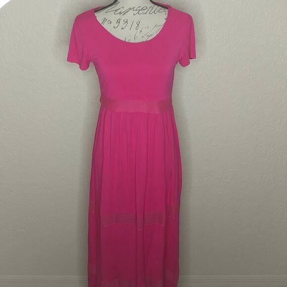 Maxi Dress with Mesh Panels Pink - Picture 1 of 5